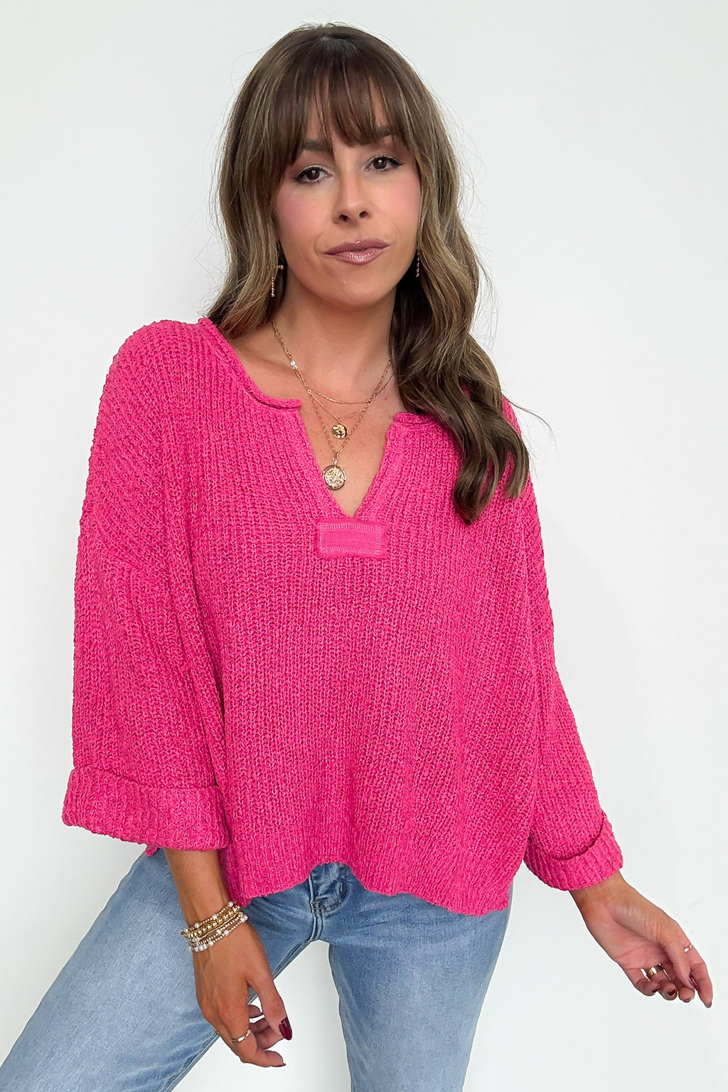 Leonie V-Neck Patch Knit Pullover - BACK IN STOCK - Madison and Mallory