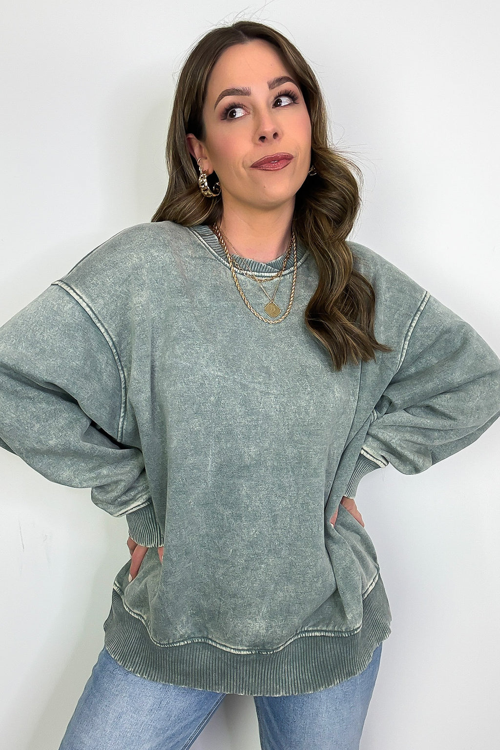 Cozy Vibes Acid Wash Oversized Pullover