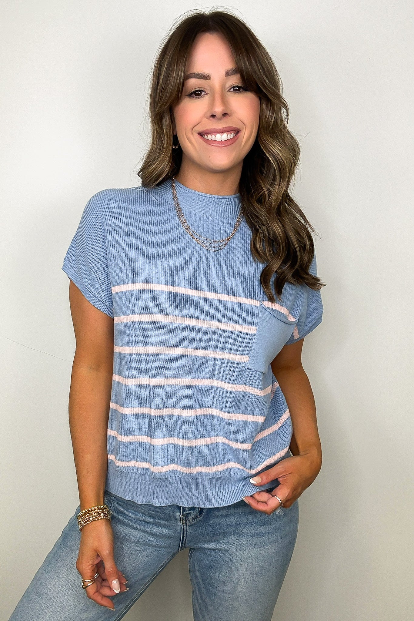 Anika Short Sleeve Striped Knit Top - Madison and Mallory