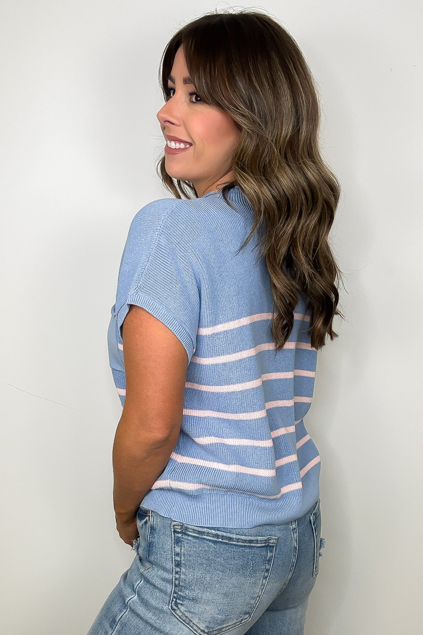 Anika Short Sleeve Striped Knit Top - Madison and Mallory