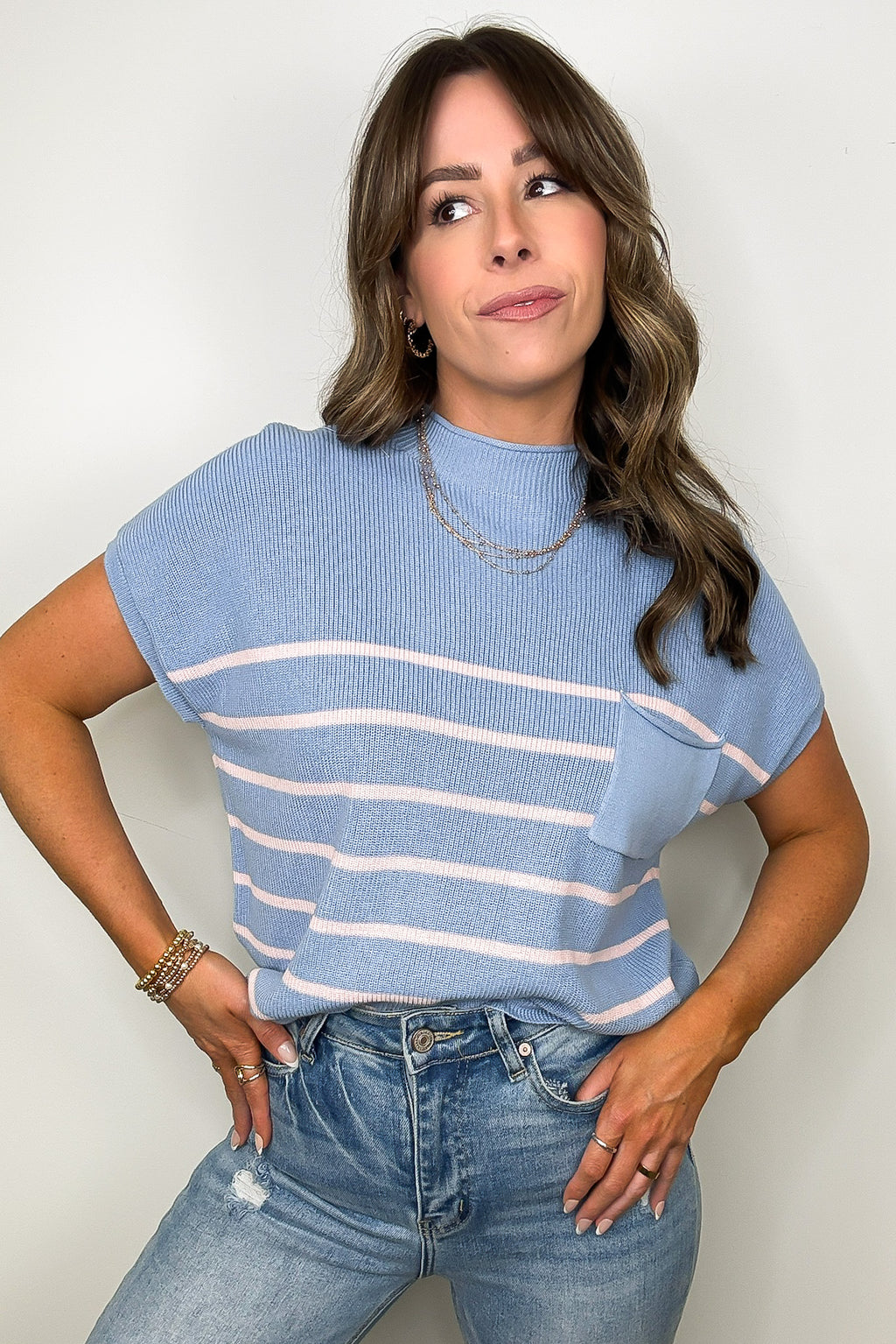 Anika Short Sleeve Striped Knit Top - Madison and Mallory