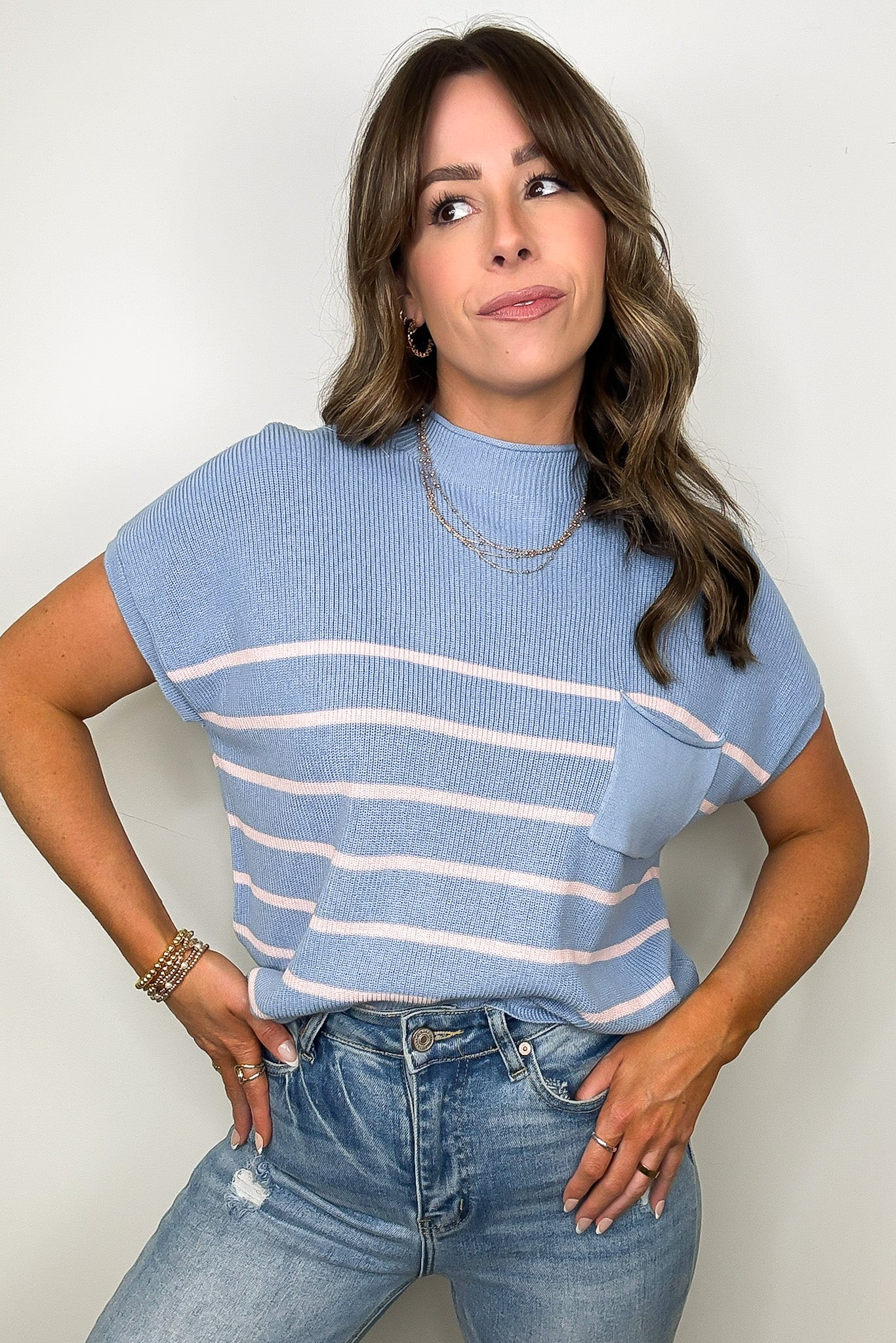 Anika Short Sleeve Striped Knit Top - Madison and Mallory