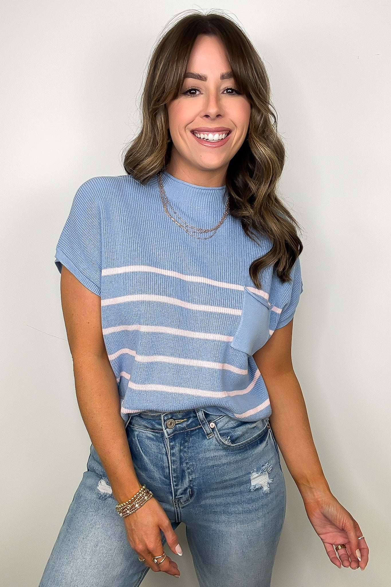 Anika Short Sleeve Striped Knit Top - Madison and Mallory