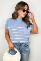 Blue/Pink / S Anika Short Sleeve Striped Knit Top - Madison and Mallory