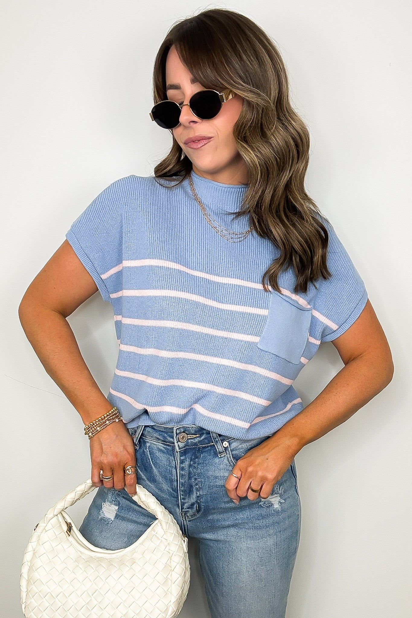 Anika Short Sleeve Striped Knit Top - Madison and Mallory