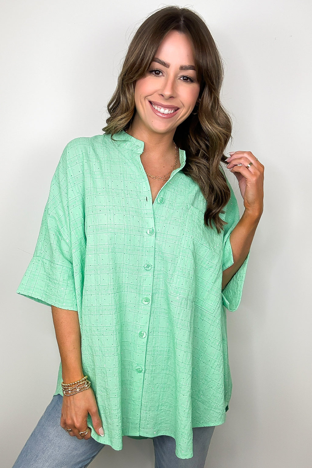 Crowd Pleaser Rhinestone Embellished Button Down Top - FINAL SALE - Madison and Mallory