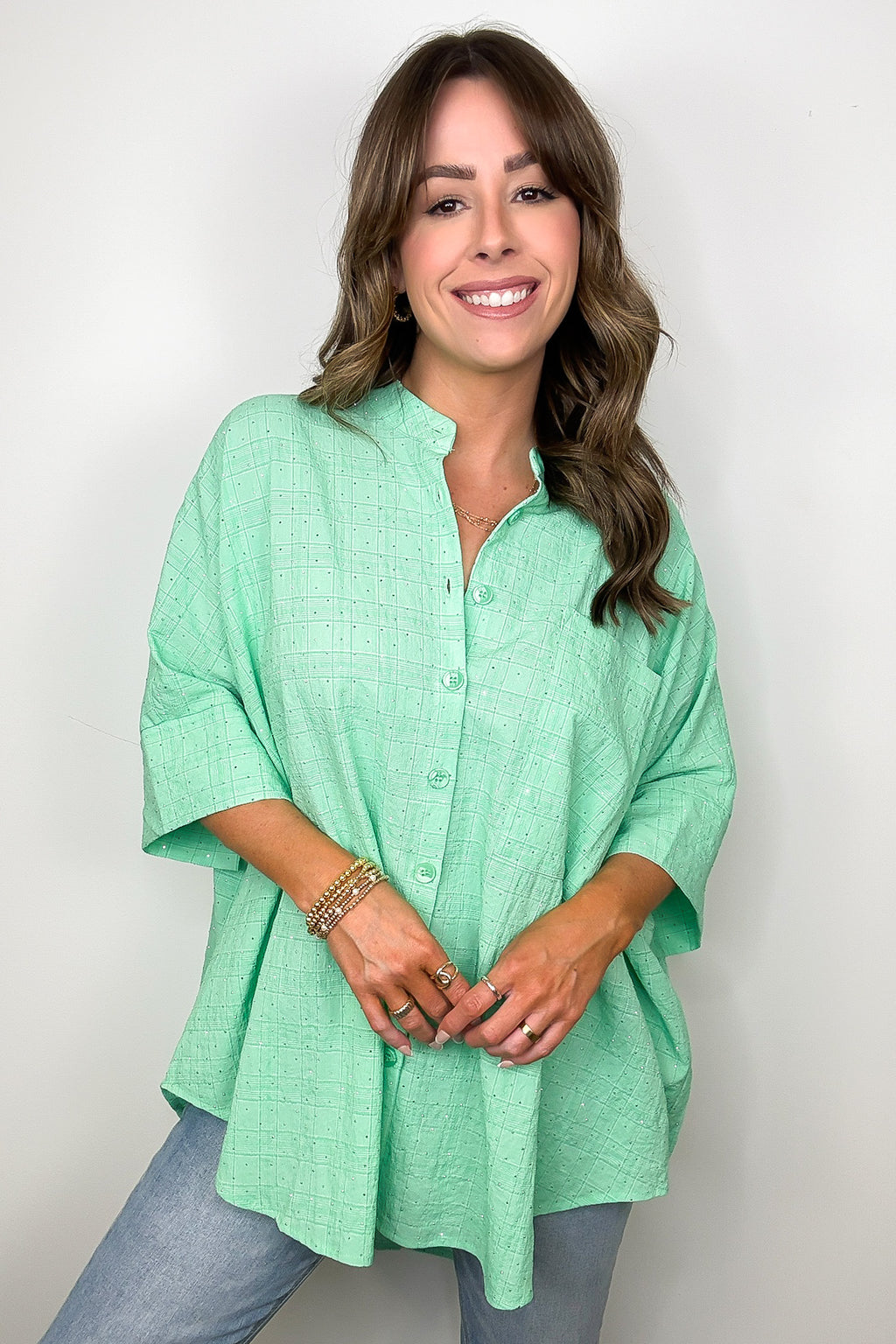 Crowd Pleaser Rhinestone Embellished Button Down Top - FINAL SALE - Madison and Mallory