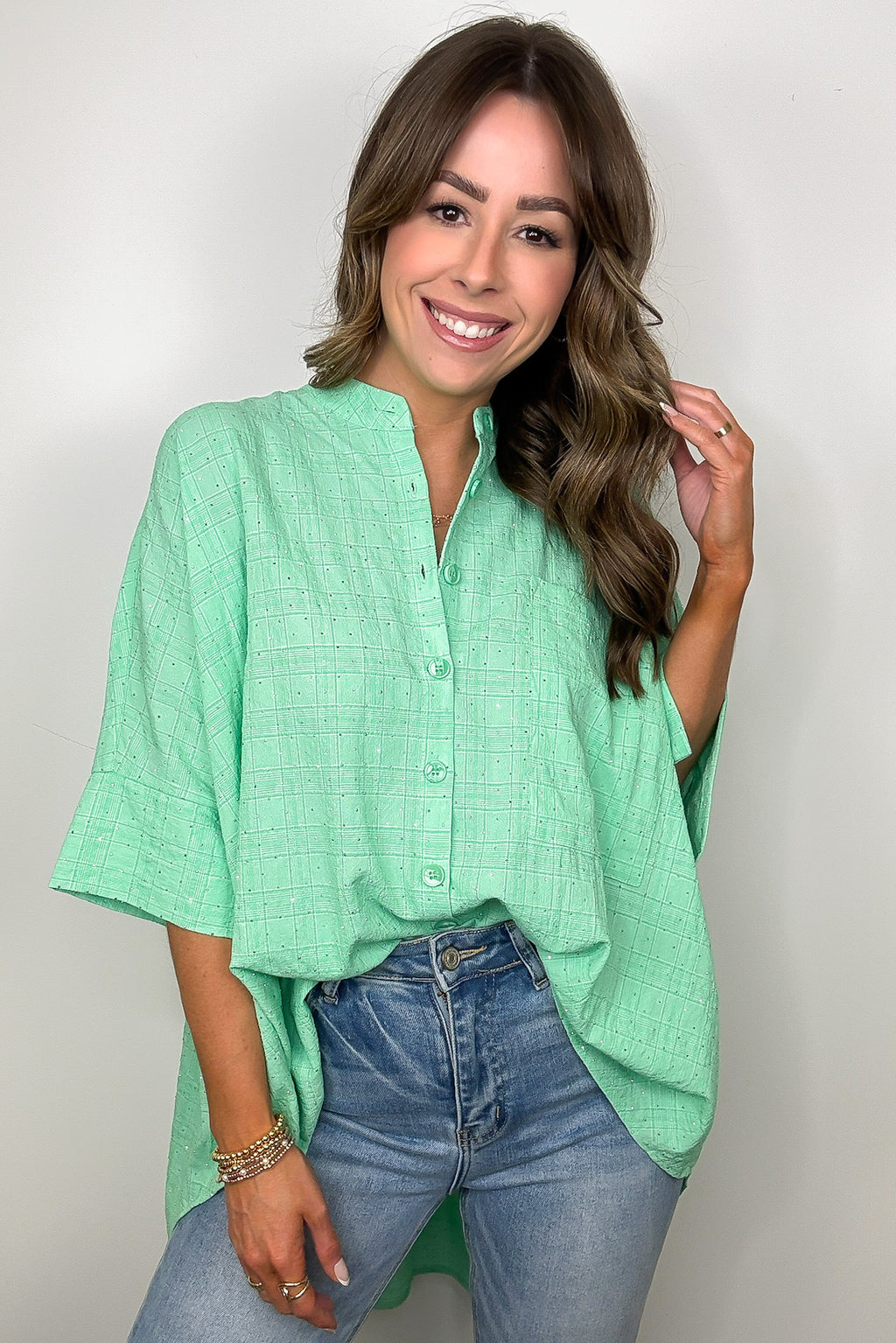 Crowd Pleaser Rhinestone Embellished Button Down Top - FINAL SALE - Madison and Mallory