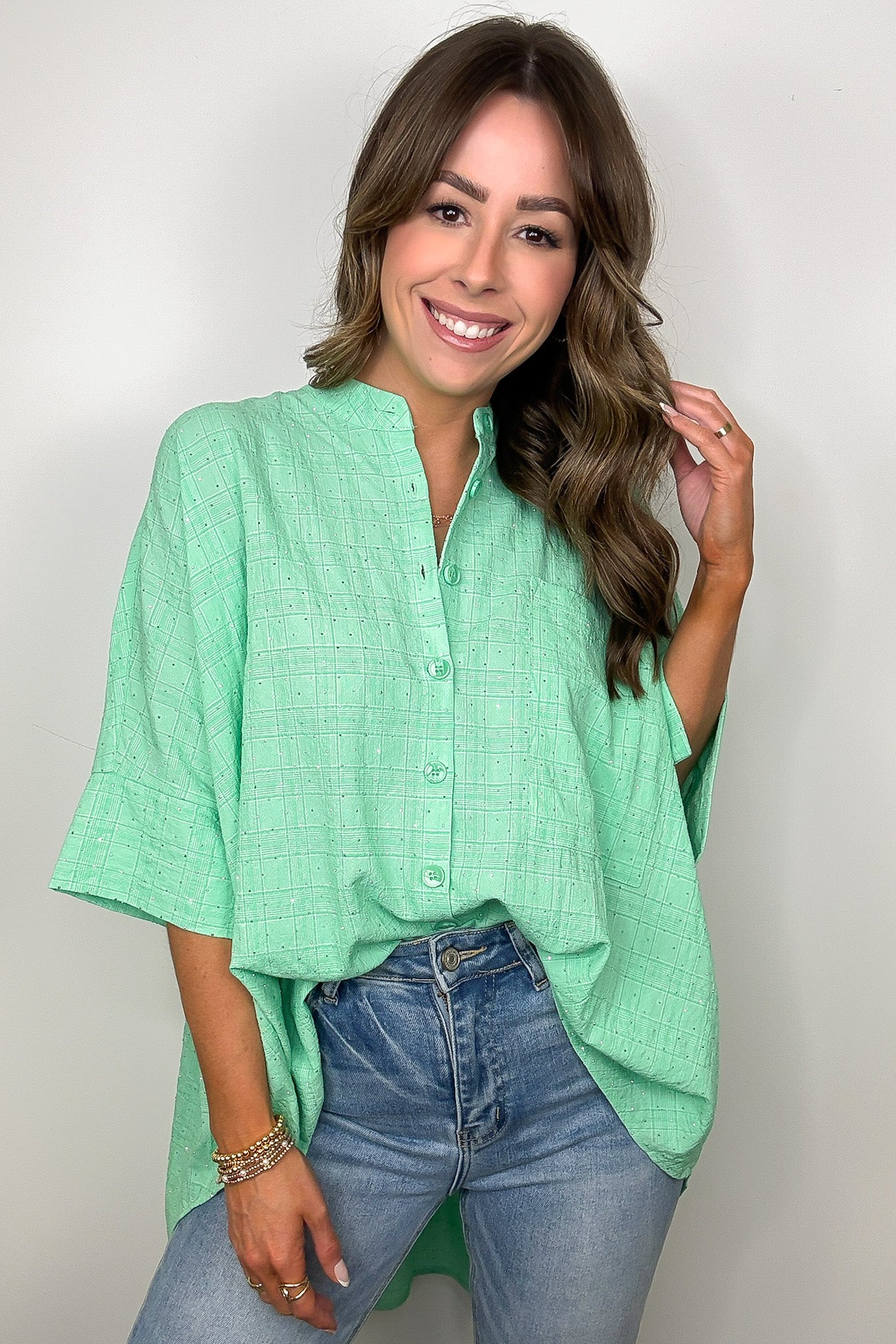 Crowd Pleaser Rhinestone Embellished Button Down Top - FINAL SALE - Madison and Mallory