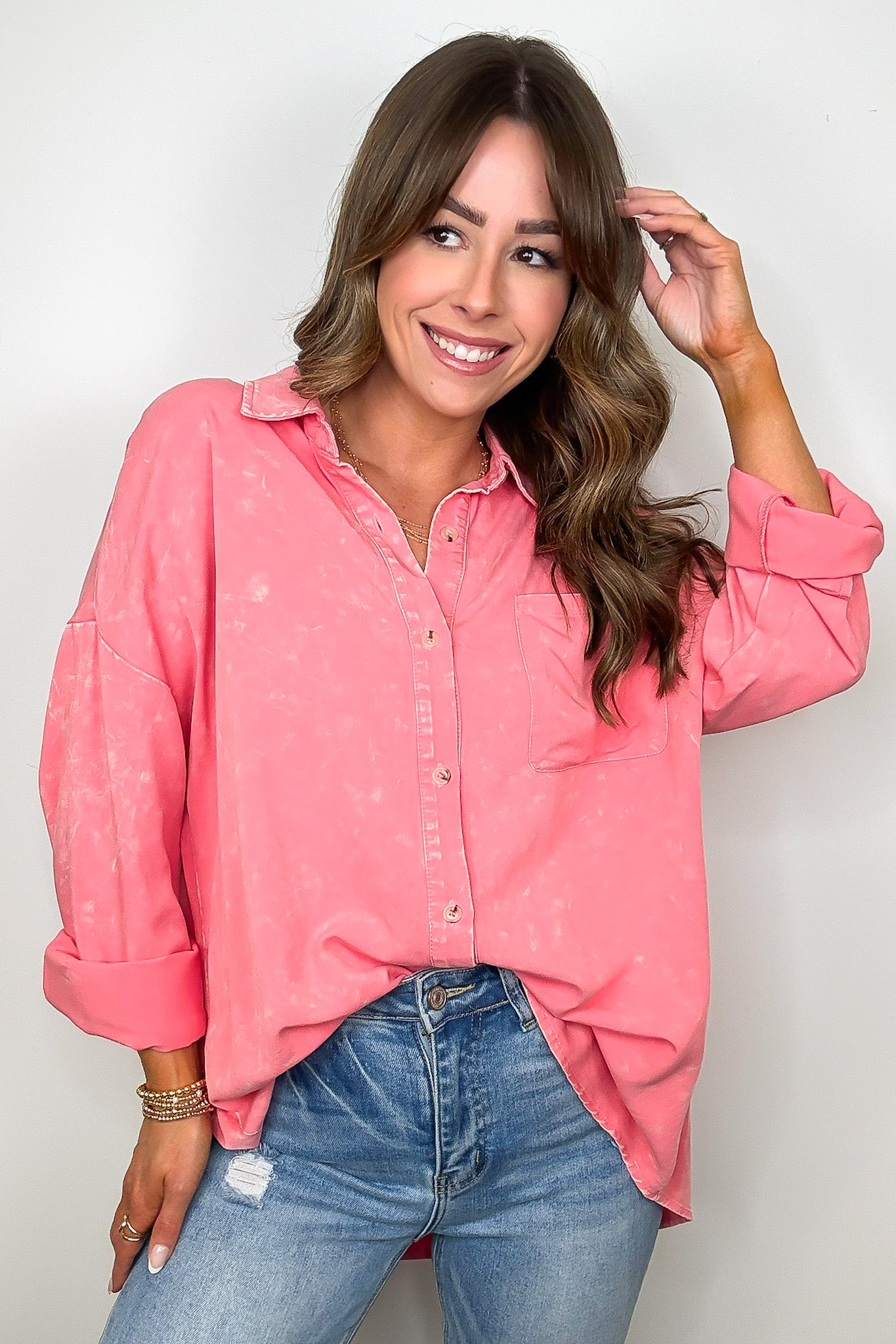 Margot Mineral Wash Button Down Top - Madison and Mallory