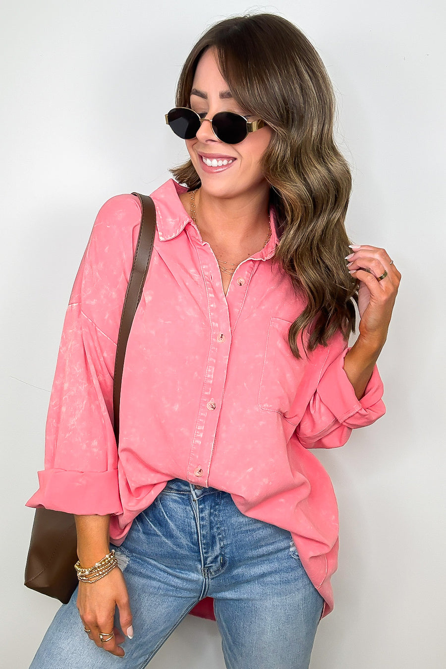 Margot Mineral Wash Button Down Top - Madison and Mallory