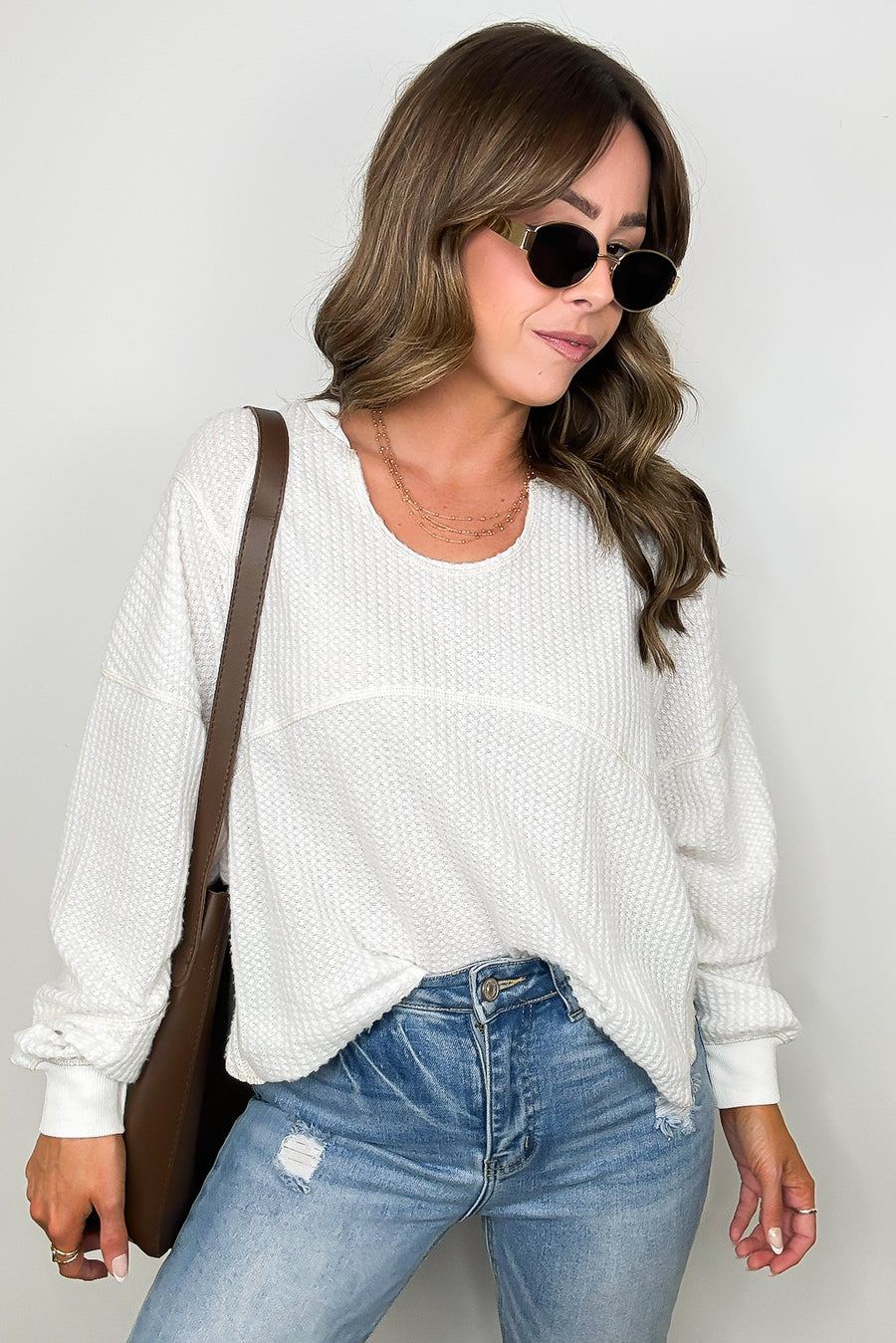 Ivory / S Larsyn Waffle Knit Relaxed Fit Top - FINAL SALE - Madison and Mallory