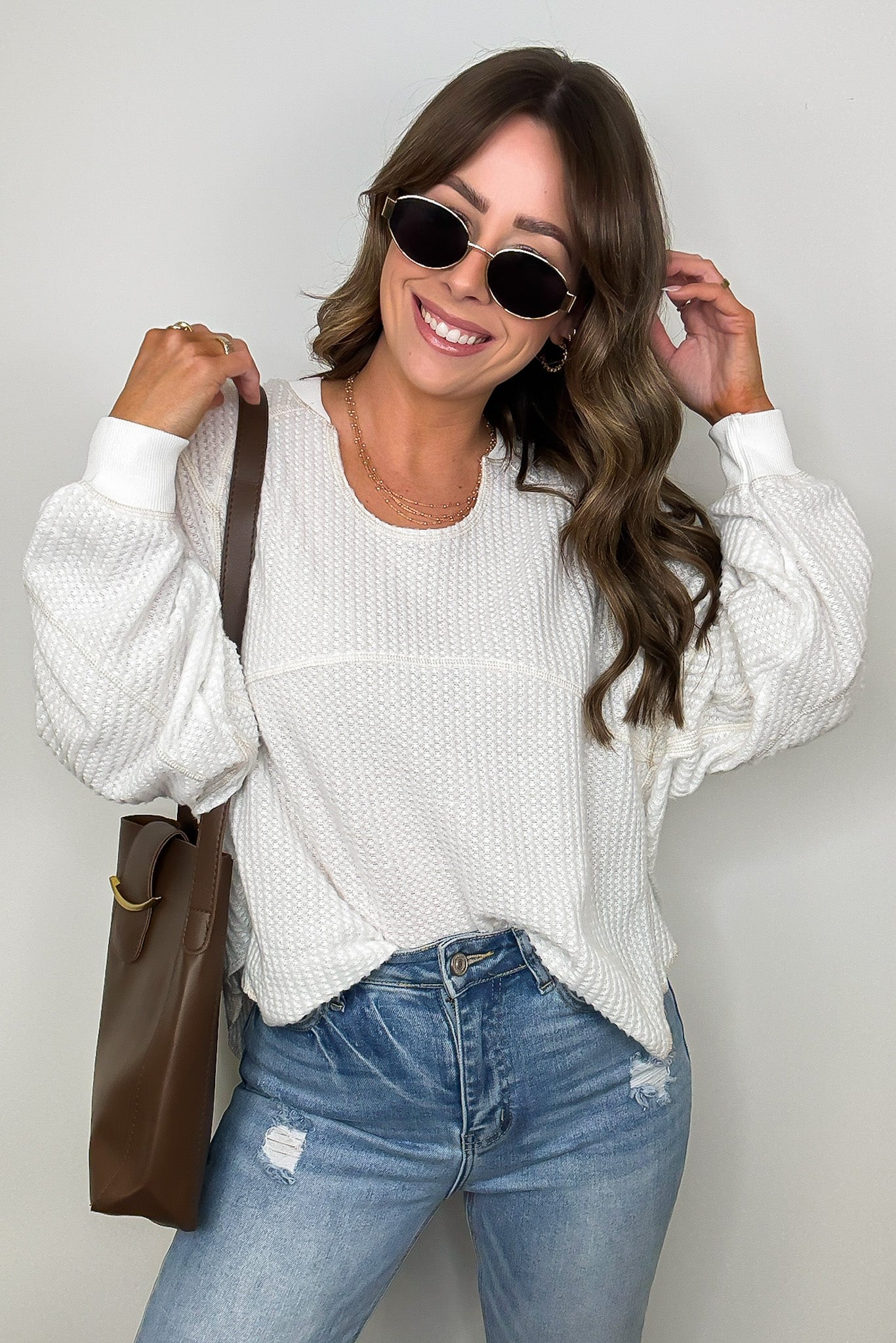 Larsyn Waffle Knit Relaxed Fit Top - FINAL SALE - Madison and Mallory