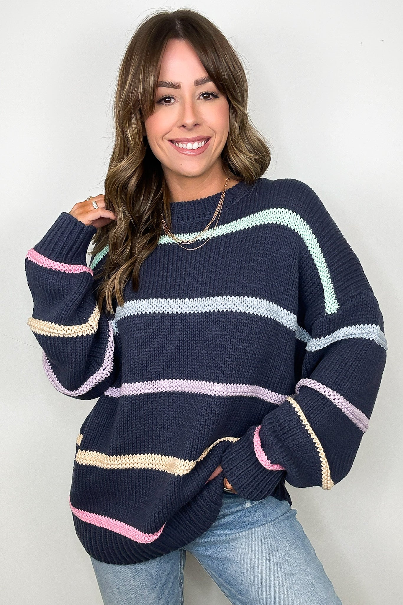 Cozy Feels Multi Color Stripe Knit Sweater - Madison and Mallory