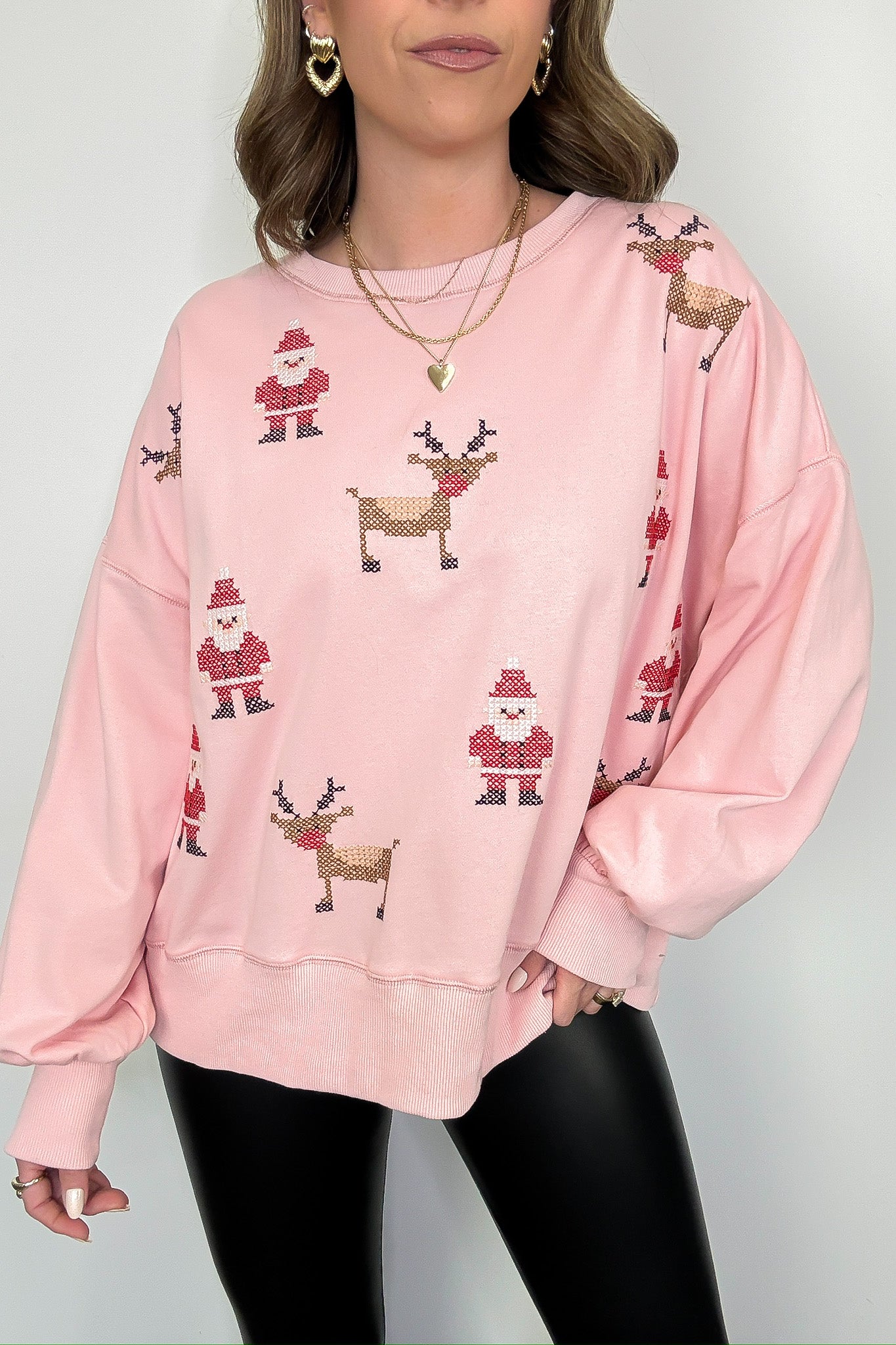 Rudolph and Santa Embroidered Sweater - Madison and Mallory