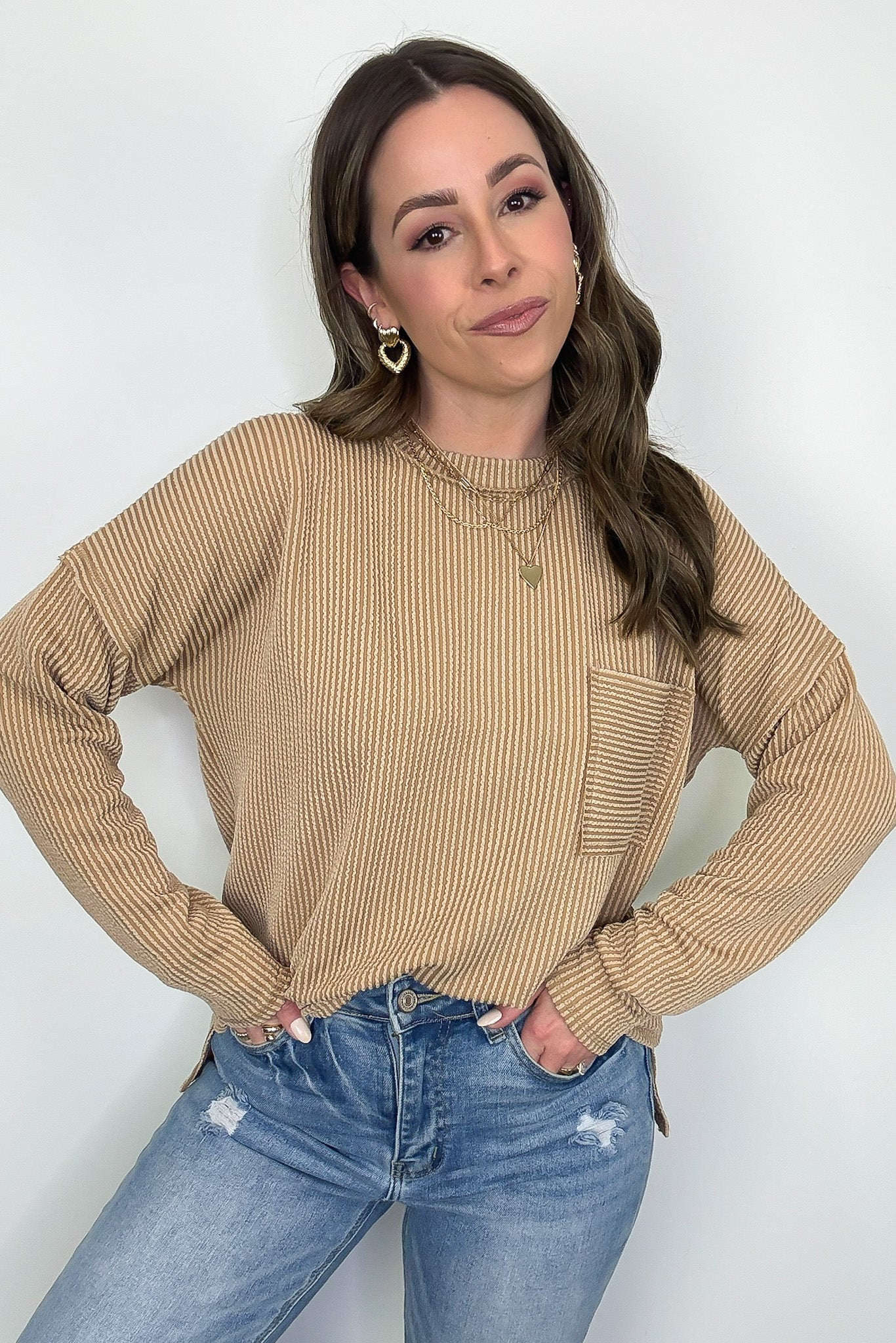 Maryanna Rib Knit Pocket Top - Madison and Mallory