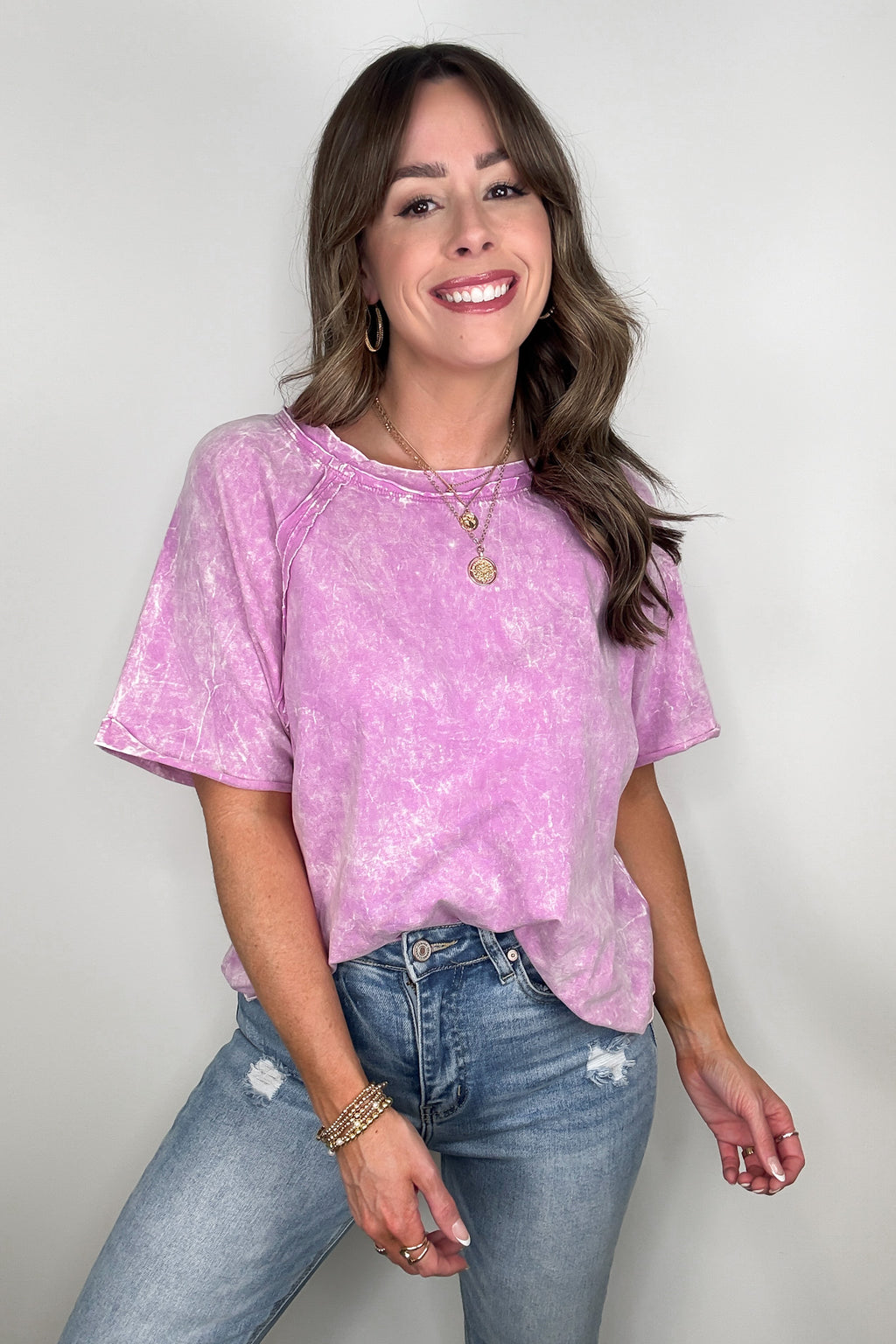 Bright Mauve / S Carowyn Mineral Wash Relaxed Fit Top - Madison and Mallory