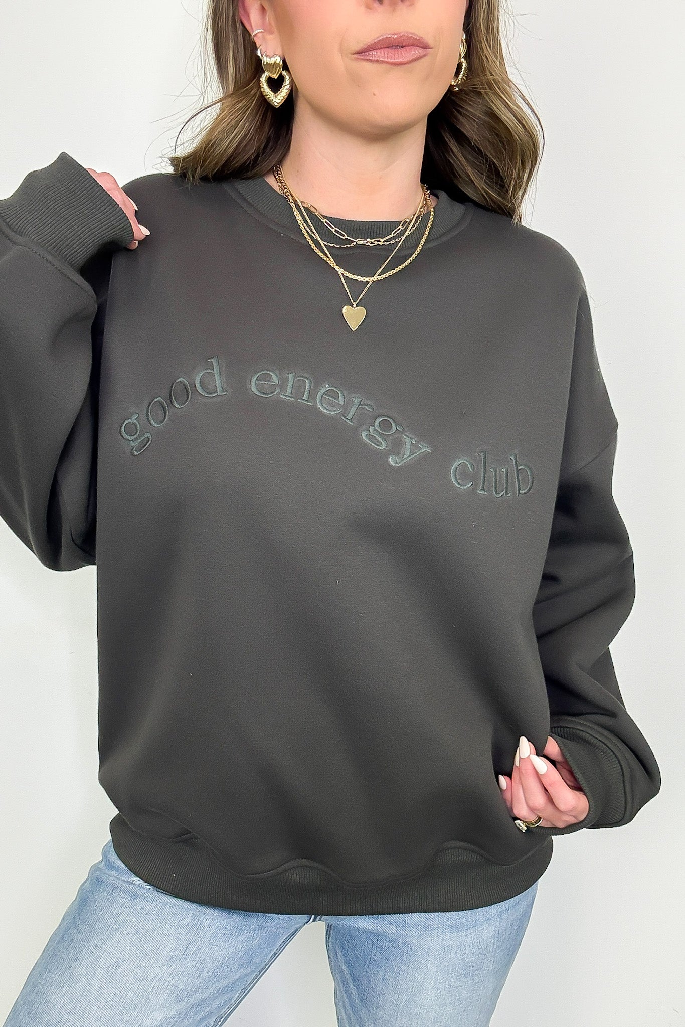 Good Energy Club Embroidered Relaxed Fit Pullover - Madison and Mallory