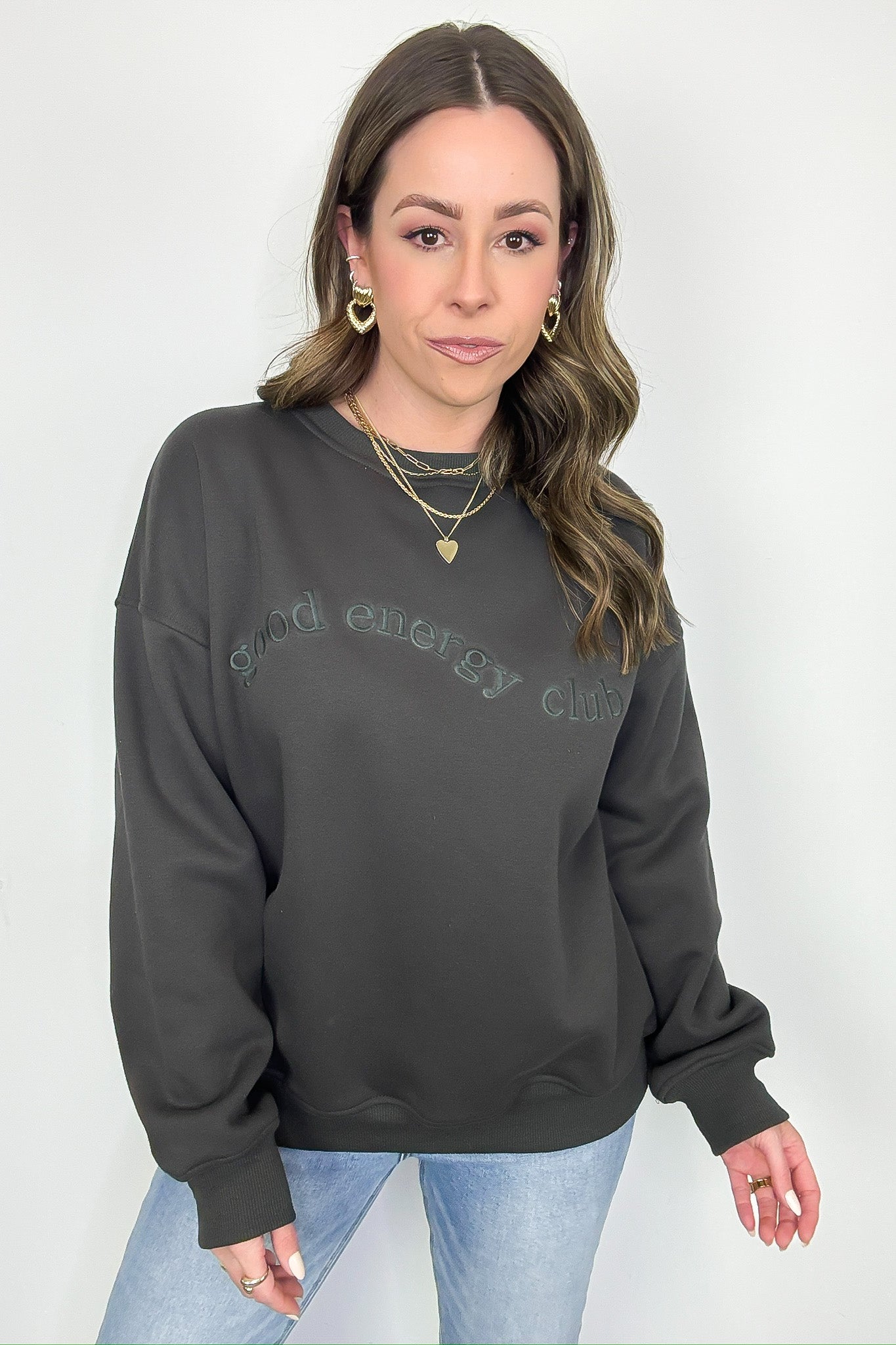 Good Energy Club Embroidered Relaxed Fit Pullover - Madison and Mallory