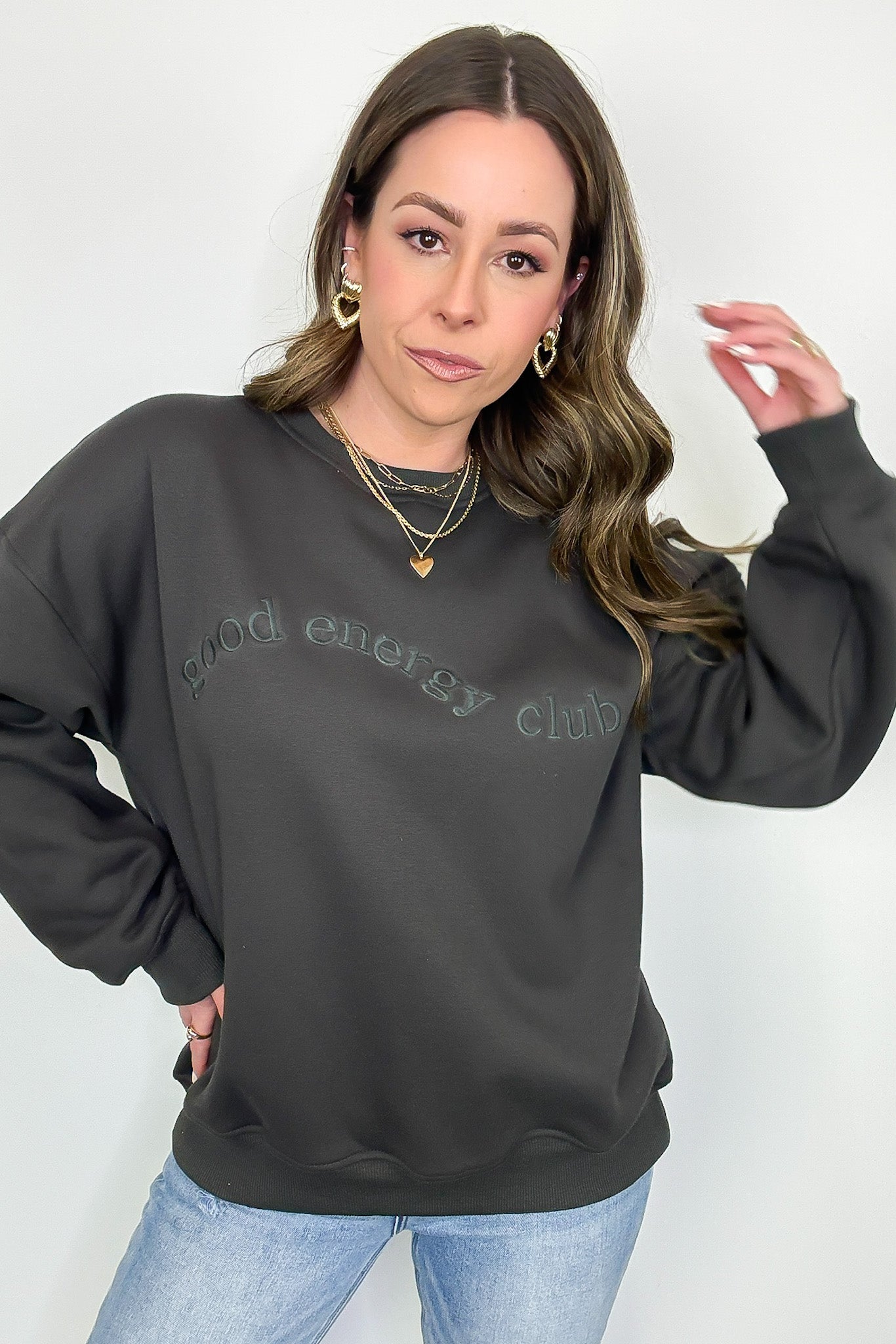 Good Energy Club Embroidered Relaxed Fit Pullover - Madison and Mallory