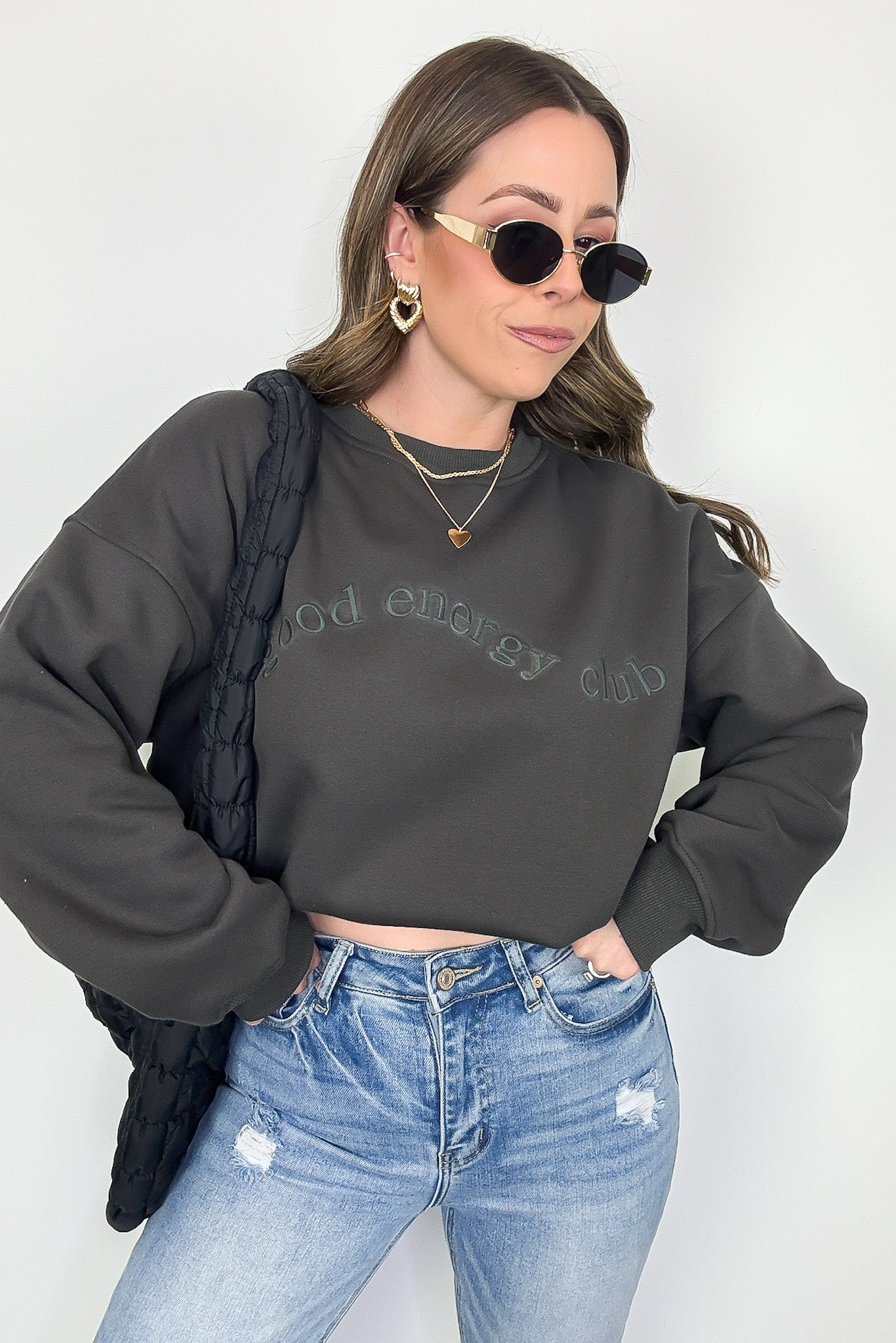 Good Energy Club Embroidered Relaxed Fit Pullover - Madison and Mallory