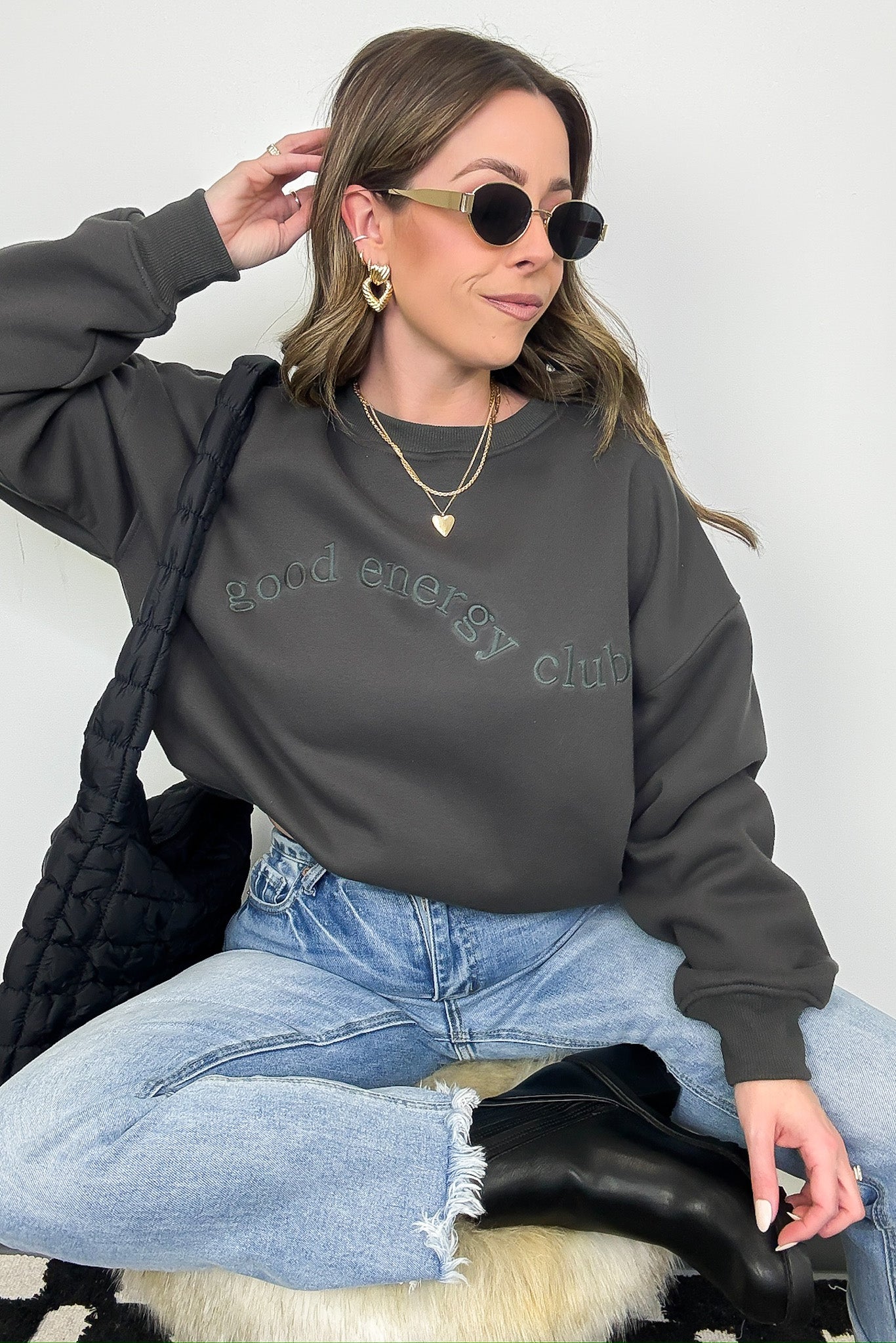 Good Energy Club Embroidered Relaxed Fit Pullover - Madison and Mallory