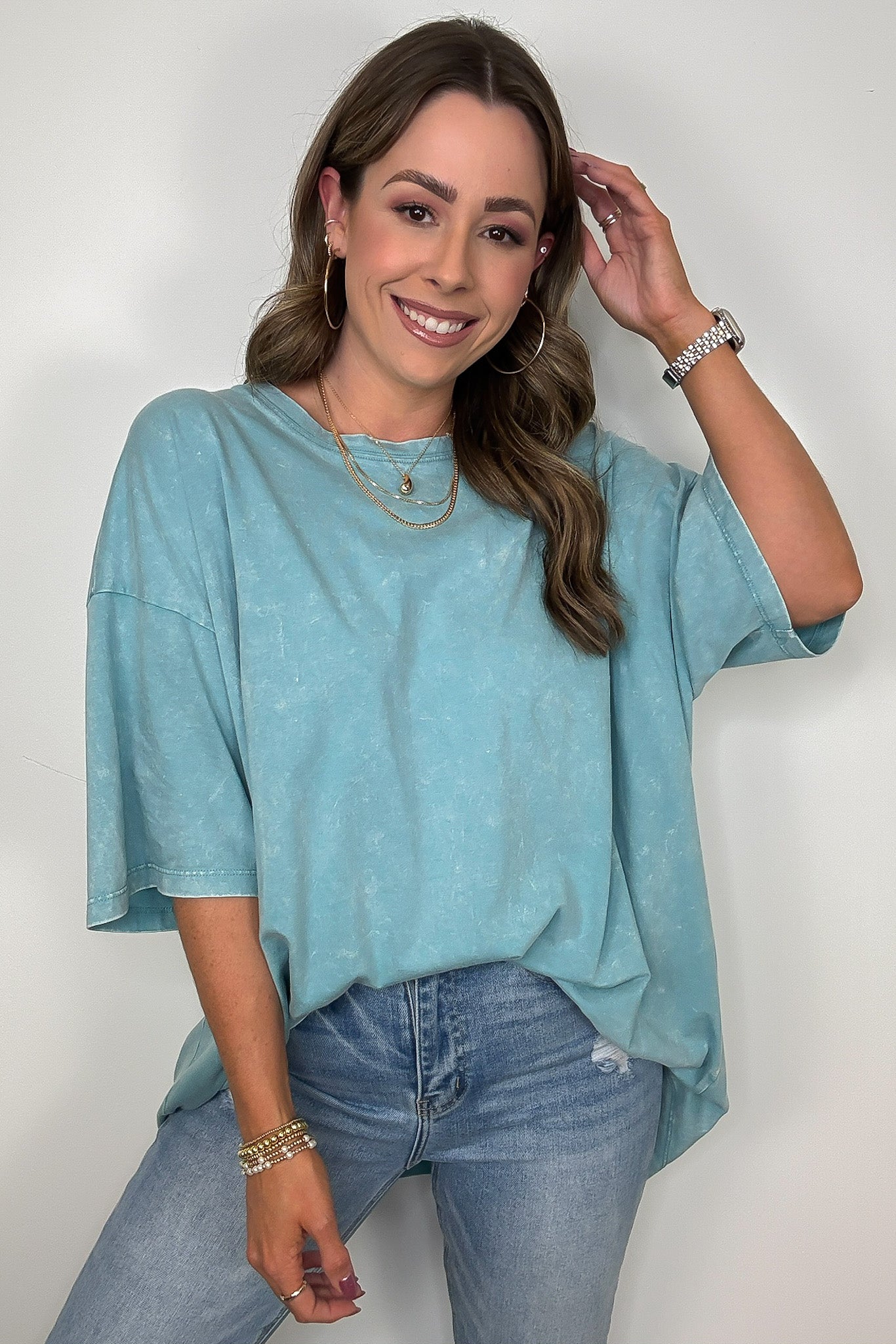 Dusty Teal / SM Weekend Awaits Mineral Wash Oversized Top - BACK IN STOCK - Madison and Mallory