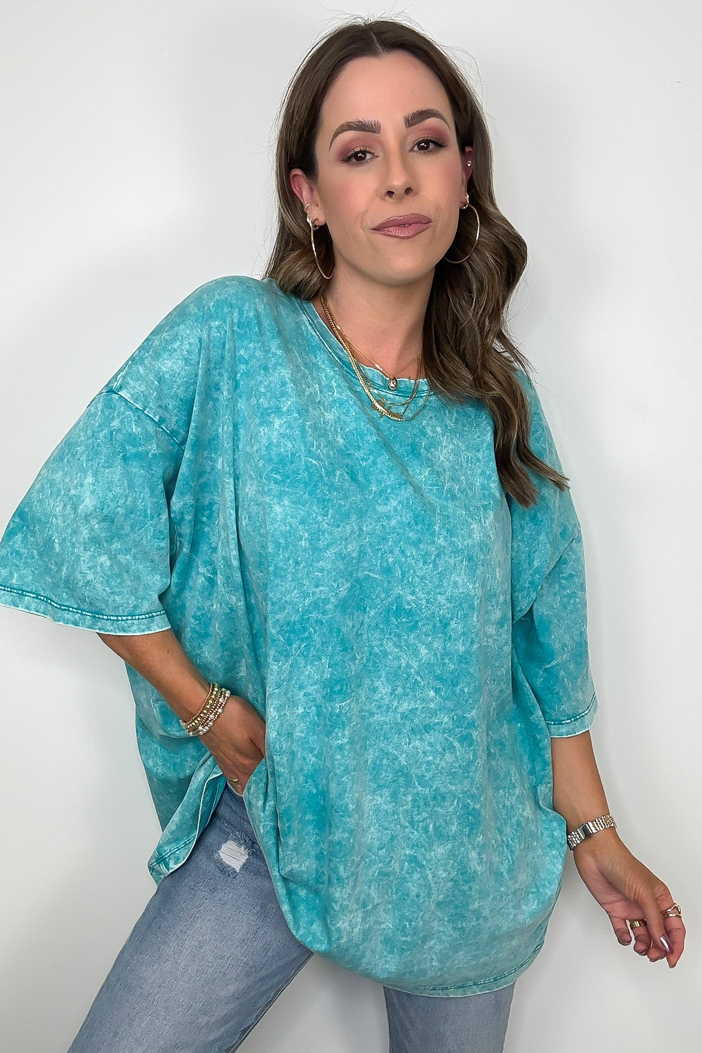 Light Teal / SM Weekend Awaits Mineral Wash Oversized Top - BACK IN STOCK - Madison and Mallory