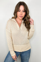 Megan Open Knit Quarter Zip Sweater - FINAL SALE - Madison and Mallory