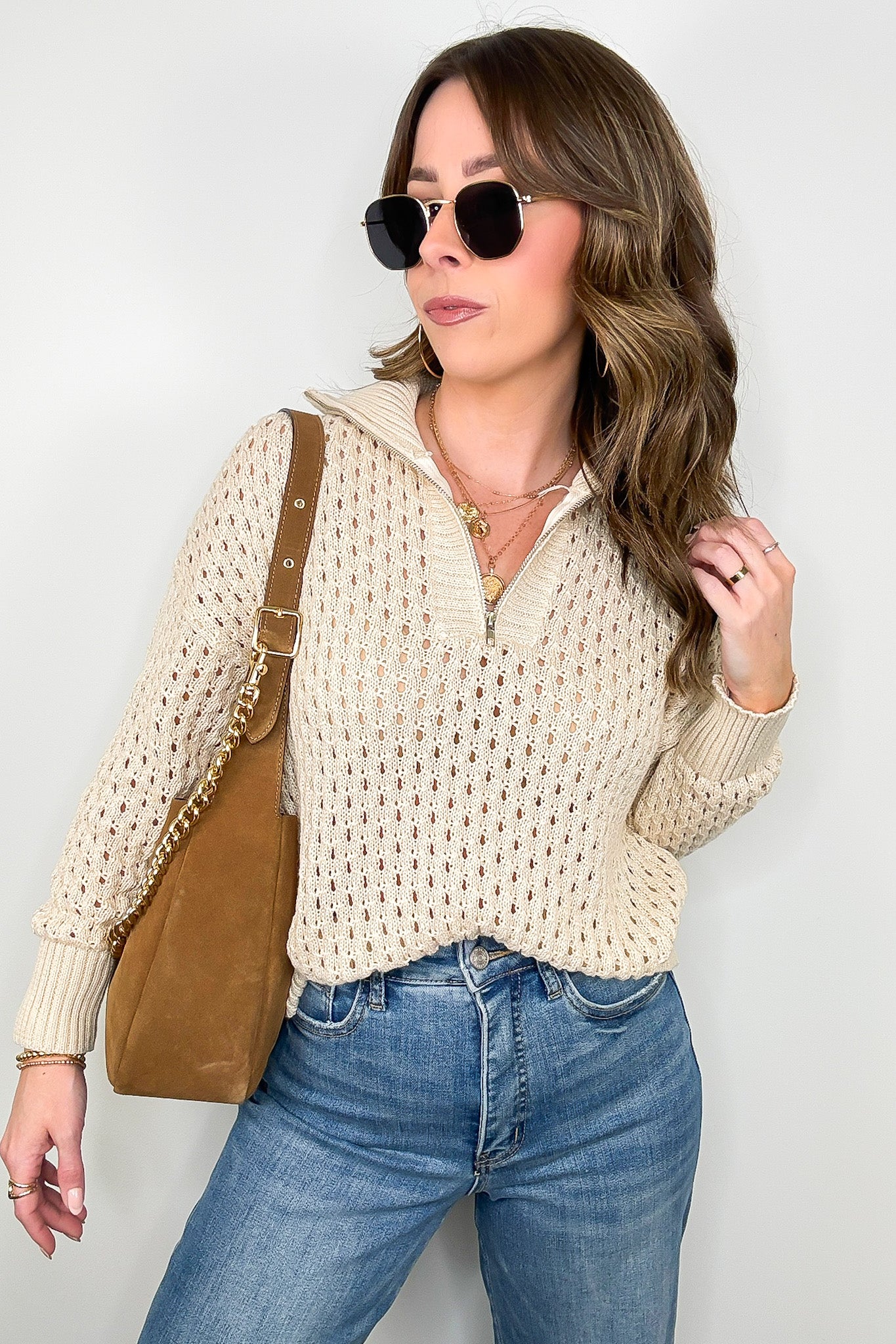 Megan Open Knit Quarter Zip Sweater - FINAL SALE - Madison and Mallory