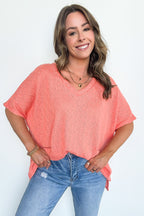 Coral / S Lanai V-Neck Crochet Top - BACK IN STOCK - Madison and Mallory