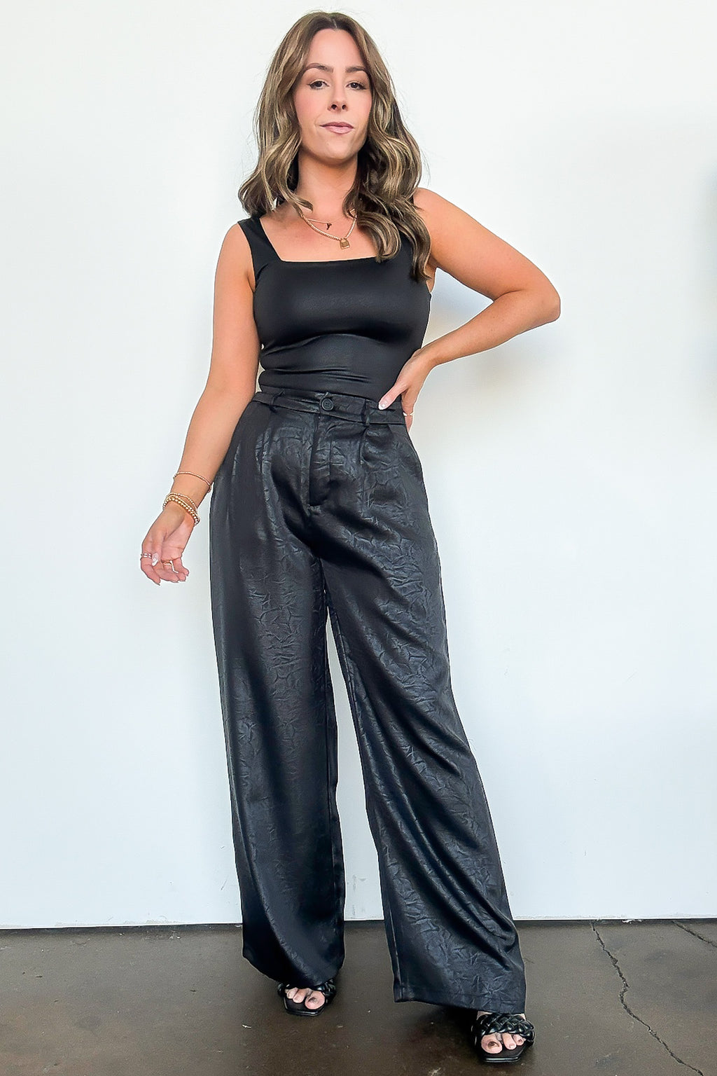 Sasha Wide Leg Crinkle Textured Trouser Pants - Madison and Mallory