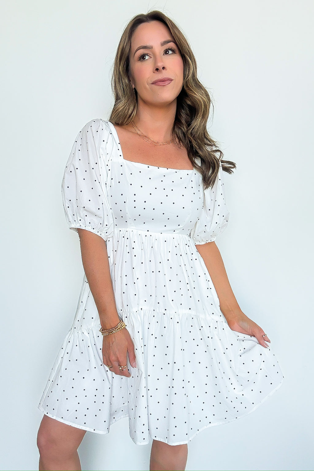 Calista Square Neck Dot Dress - FINAL SALE - Madison and Mallory