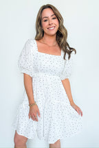 S / White Calista Square Neck Dot Dress - FINAL SALE - Madison and Mallory