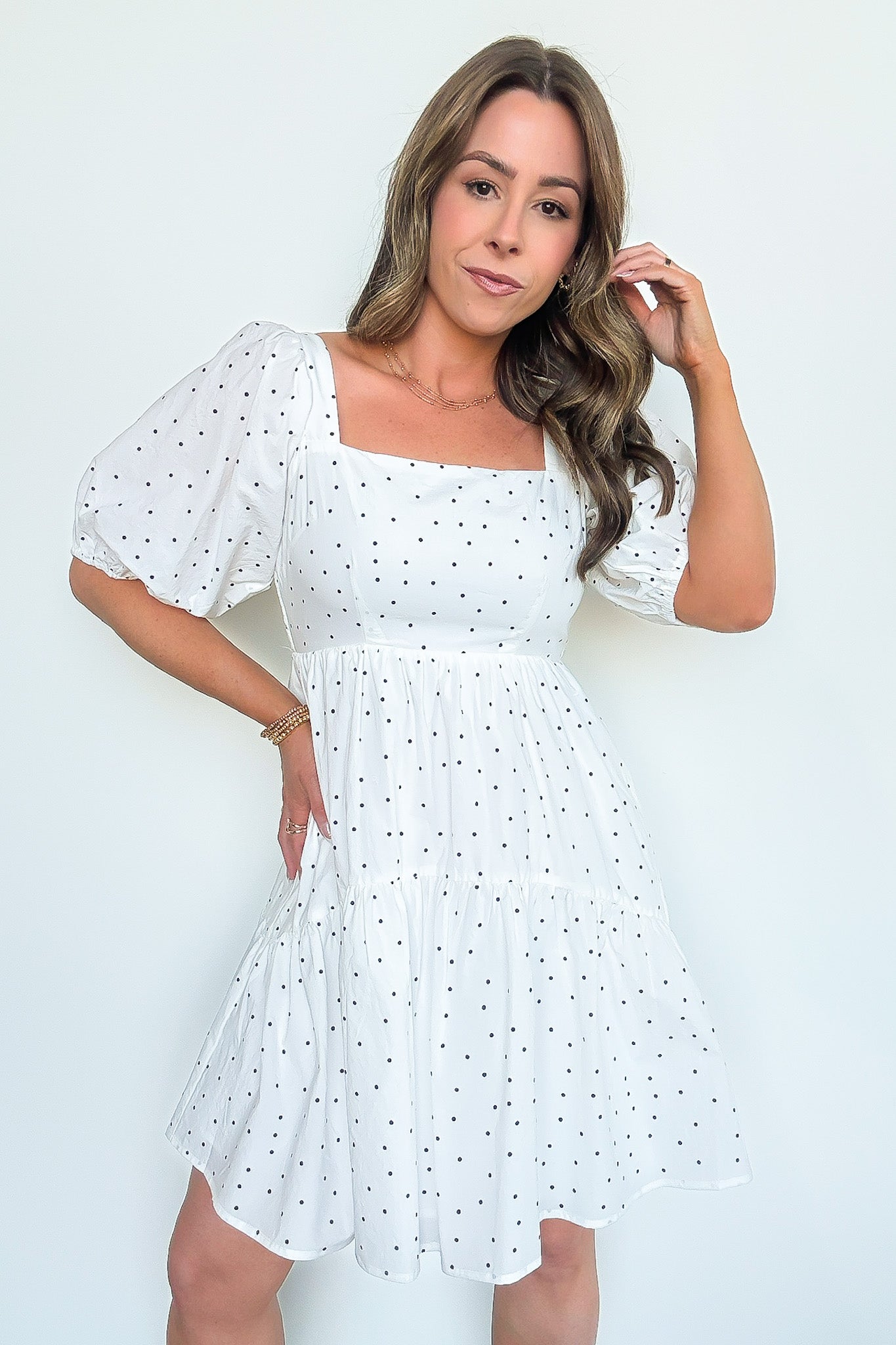 Calista Square Neck Dot Dress - FINAL SALE - Madison and Mallory