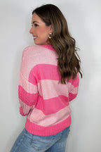 Julia V-Neck Striped Cable Knit Sweater - FINAL SALE - Madison and Mallory