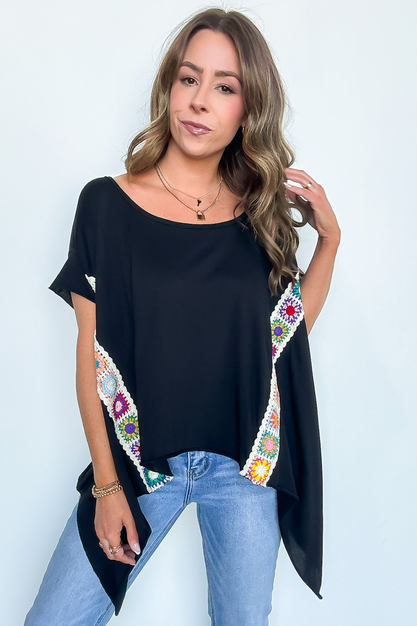 Liz Crochet Trim Batwing Top - Madison and Mallory