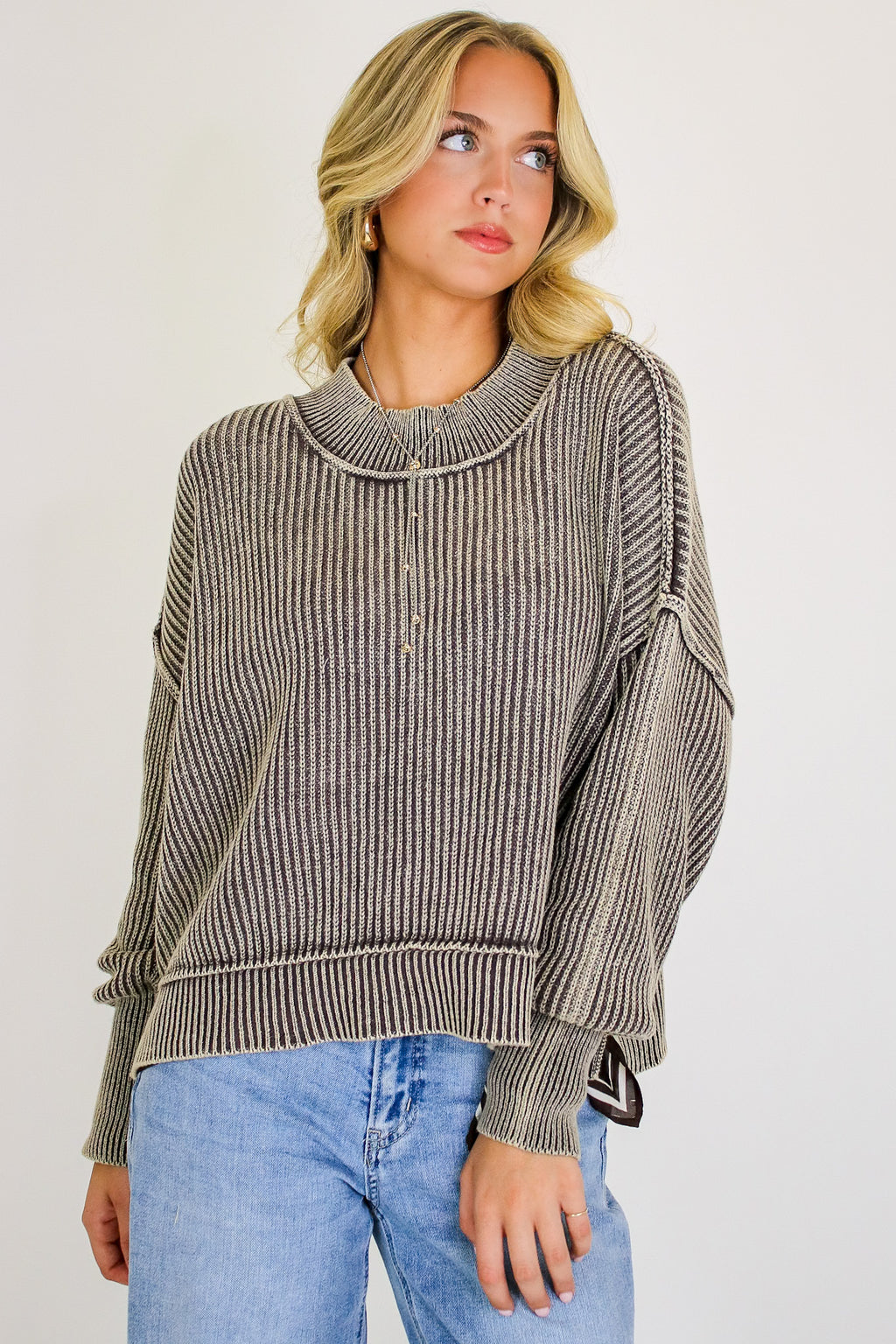 Tara Washed Side Slit Knit Sweater