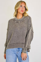 Tara Washed Side Slit Knit Sweater