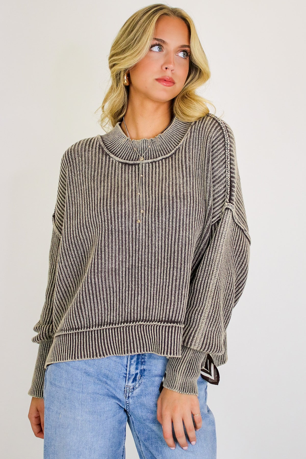 Tara Washed Side Slit Knit Sweater