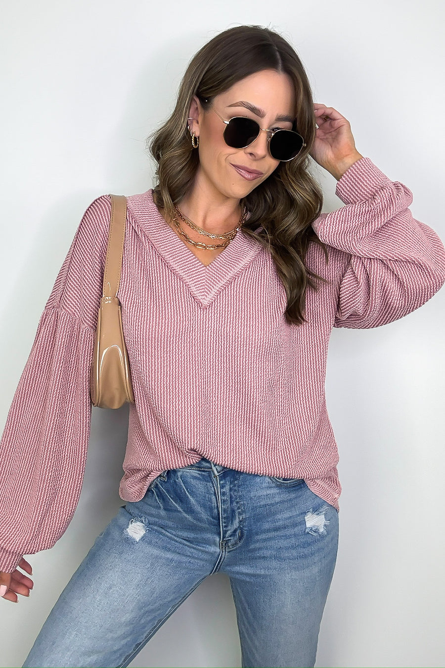 Breanne Rib Knit V-Neck Top