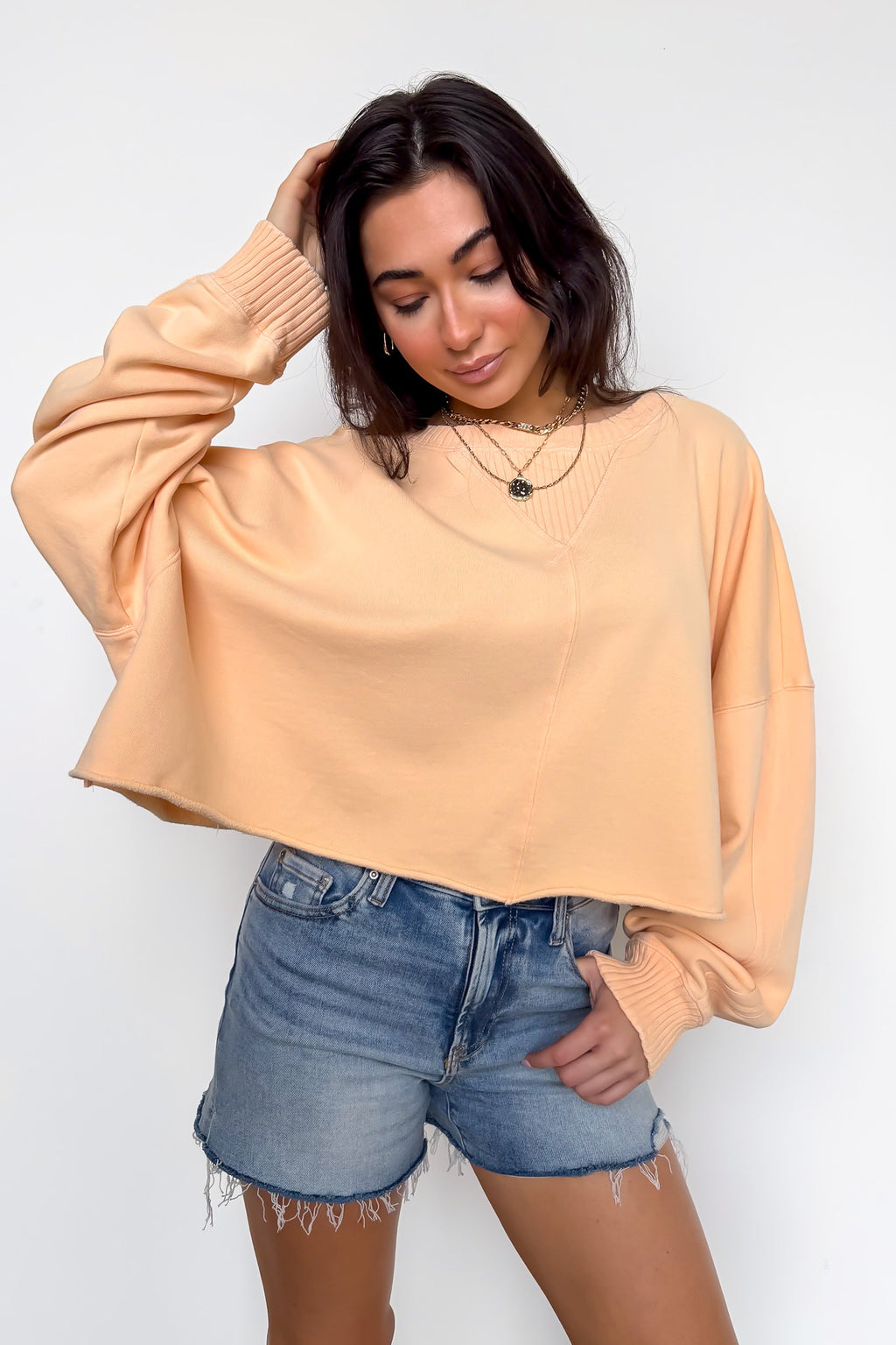 Peach / S Soft Dye Fleeced Sweatshirt - Madison and Mallory