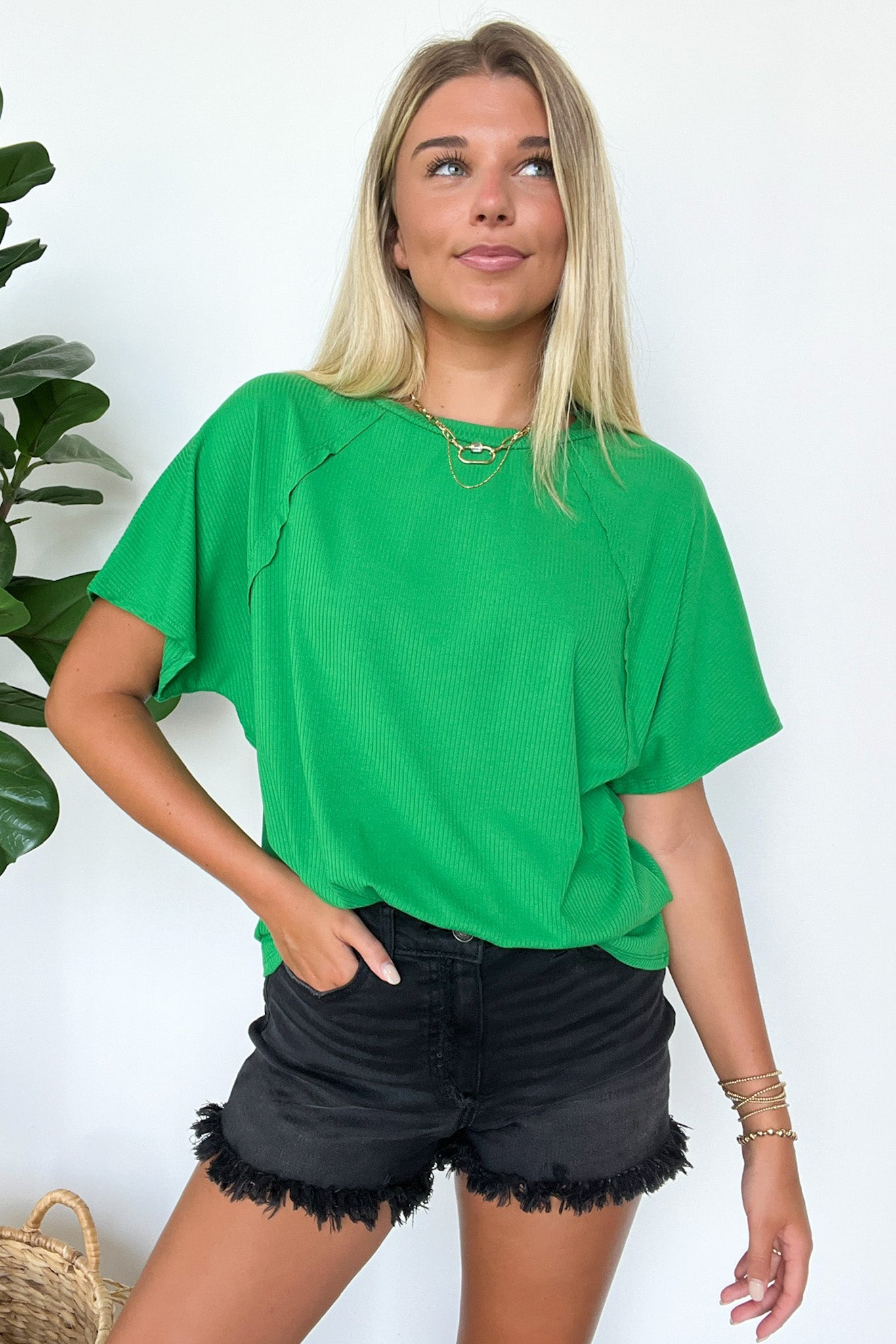 Green / S Roll With It Ribbed Knit Relaxed Fit Top - Madison and Mallory