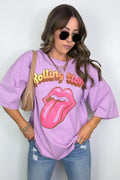 S / Lavender The Rolling Stones Oversized Graphic Tee - FINAL SALE - Madison and Mallory