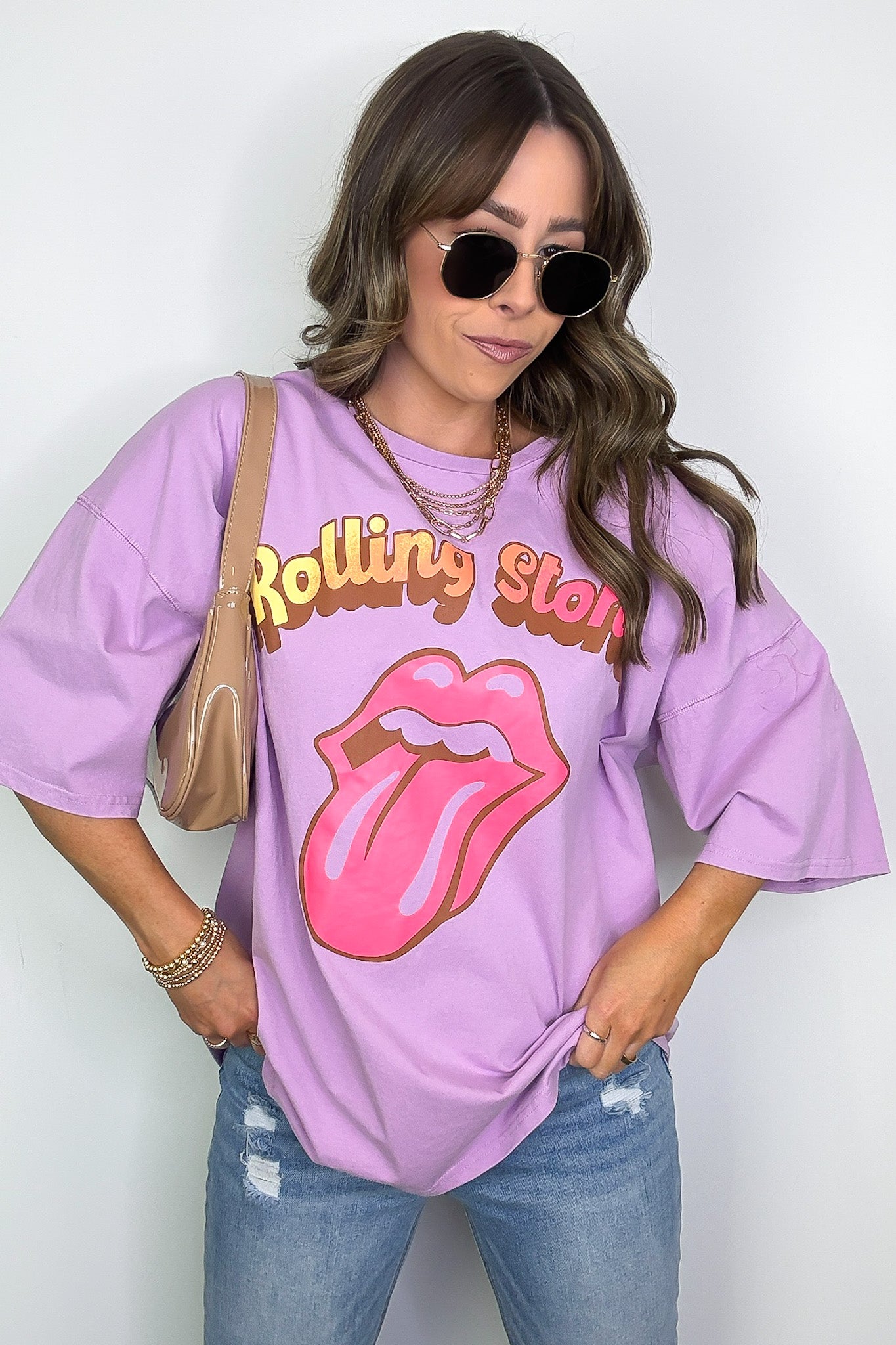 S / Lavender The Rolling Stones Oversized Graphic Tee - FINAL SALE - Madison and Mallory