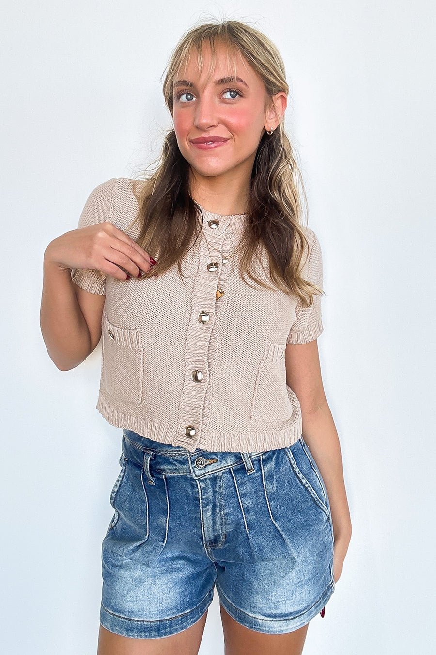 Elese Gold Button Trim Ribbed Top - FINAL SALE - Madison and Mallory