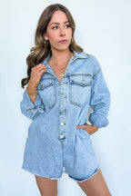 Trina Mineral Wash Button Down Oversized Romper - FINAL SALE - Madison and Mallory