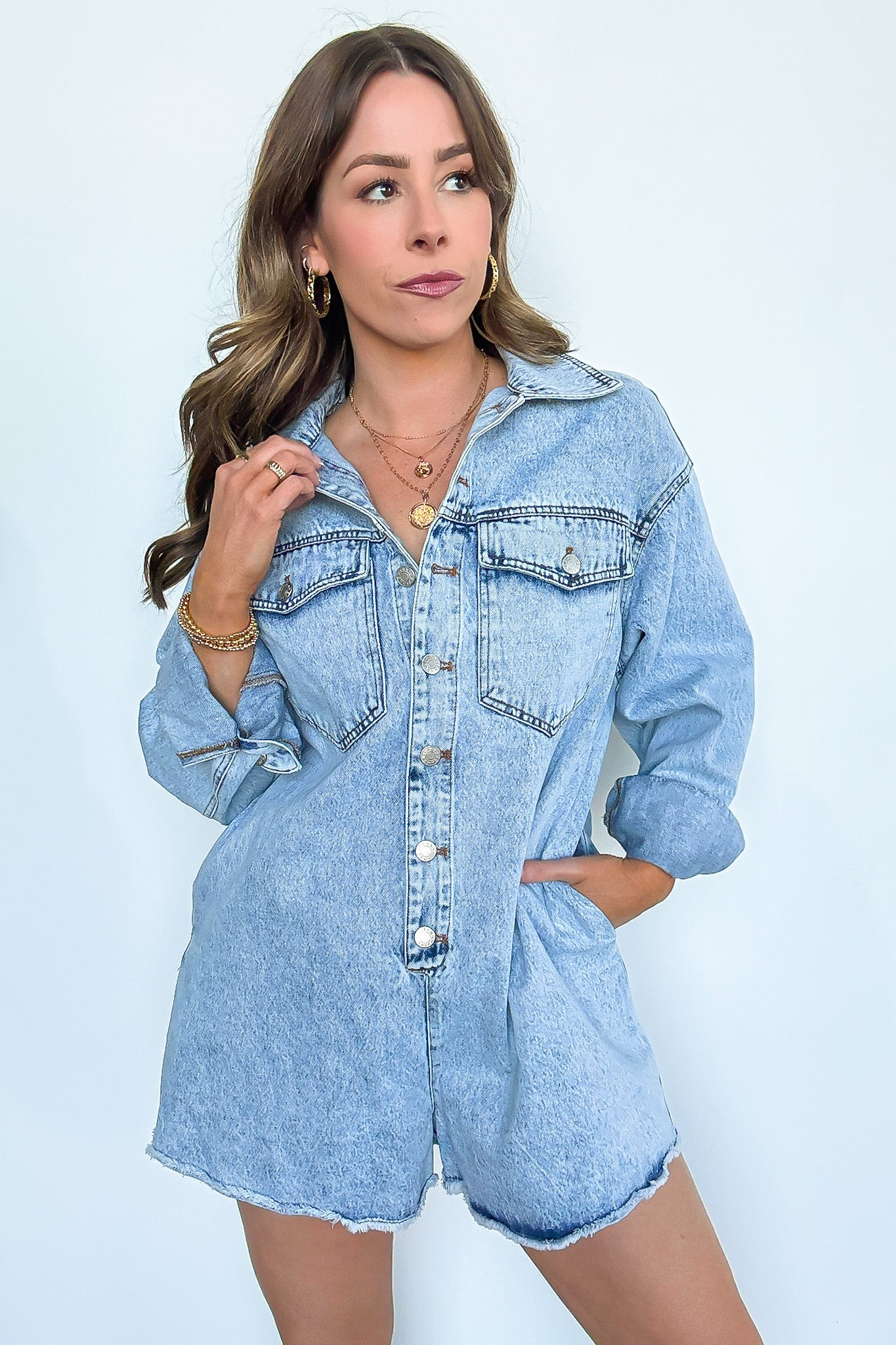 Trina Mineral Wash Button Down Oversized Romper - FINAL SALE - Madison and Mallory