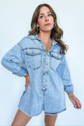 S / Denim Trina Mineral Wash Button Down Oversized Romper - FINAL SALE - Madison and Mallory