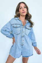 S / Denim Trina Mineral Wash Button Down Oversized Romper - FINAL SALE - Madison and Mallory